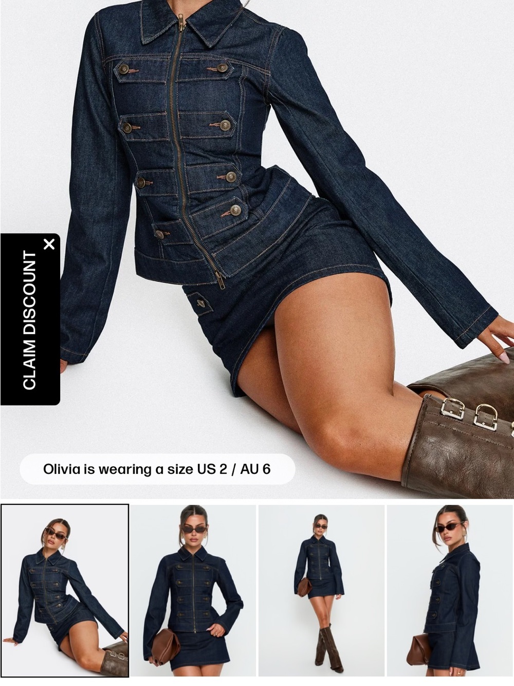 Princess Polly Dark Indigo Denim Military-Style Jacket